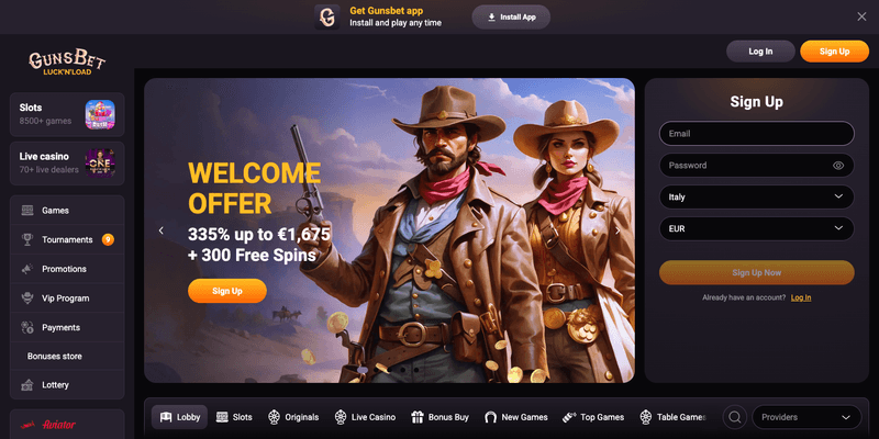 GunsBet Casino etusivu